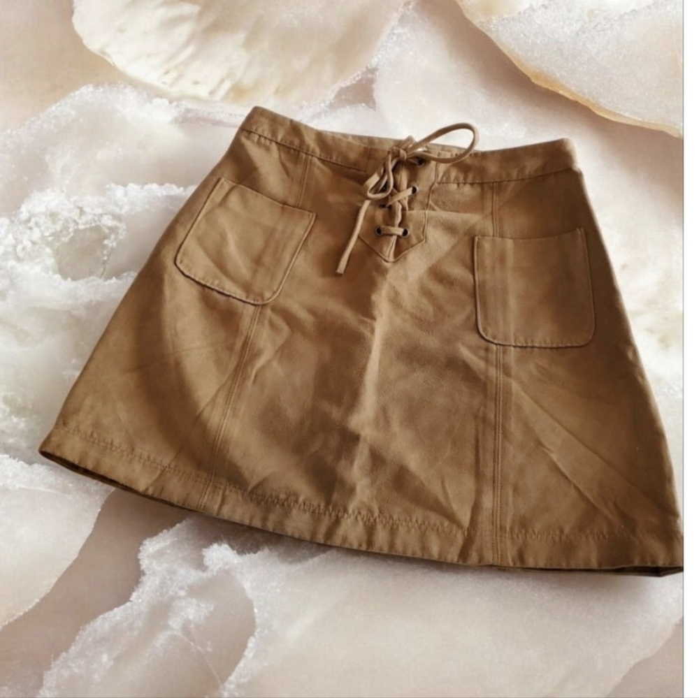 Hollister Faux Suede Lace Up A-Line Mini Skirt